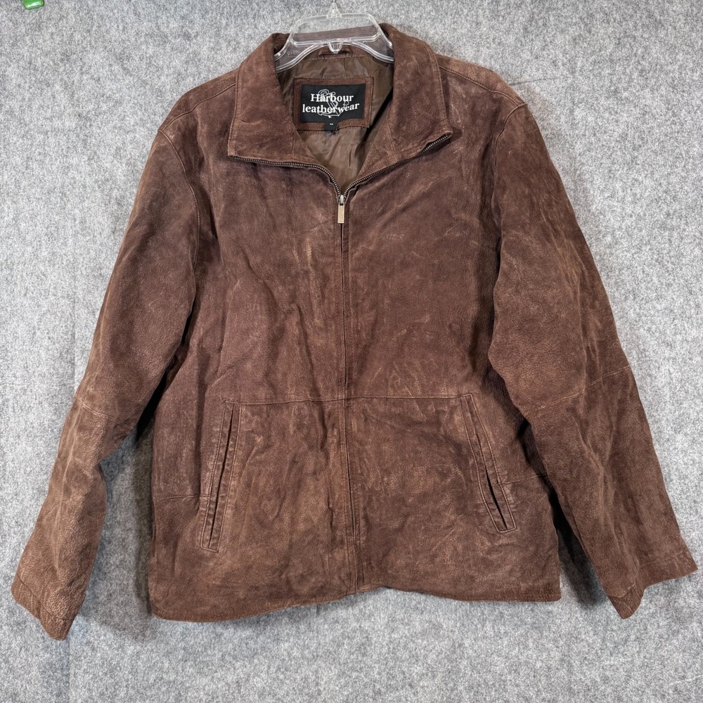 Vtg Harbour Leatherwear Jacket Mens Medium Brown Suede Outdoor Zip Coat Collared